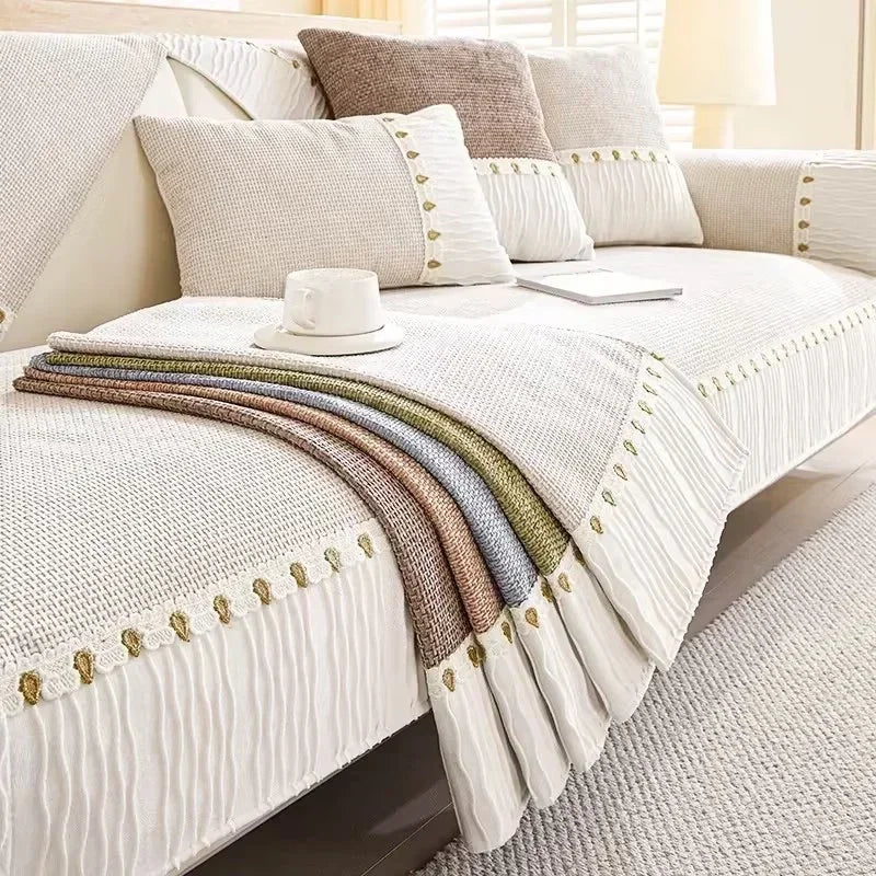 Capa para Sofá Chenille Antiderrapante com Acabamento Elegante - Branco