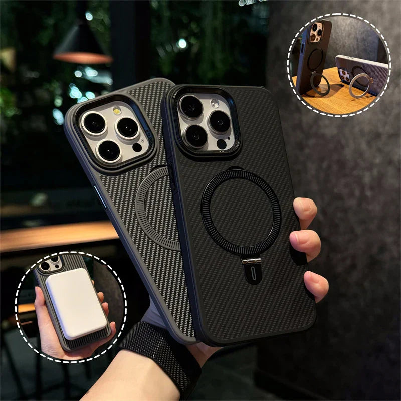 Capa Resistente para iPhone em Fibra de Carbono com Compatibilidade MagSafe