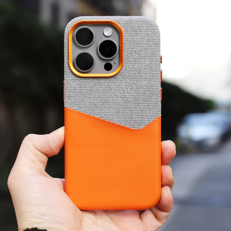 Capinha Minimalista para iPhone em Tecido e Couro