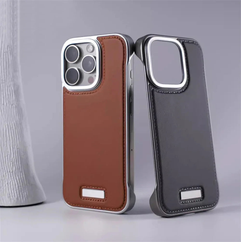 Capinha para iPhone em Couro com Acabamento em Metal Reforçado