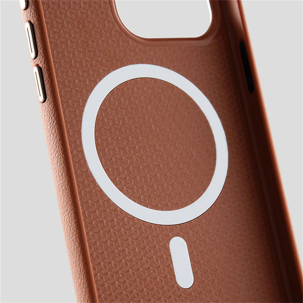 Capinha para iPhone em Couro com Design Minimalista e Compatível com Carregamento MagSafe