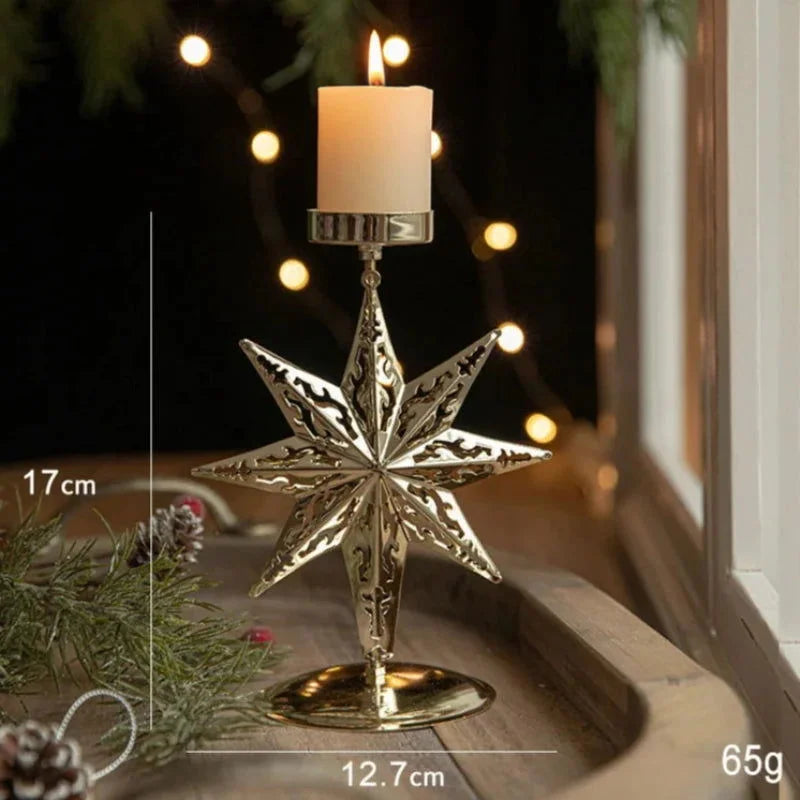 Castiçal de Ferro Dourado com Estrela e Rena para Decoração de Natal