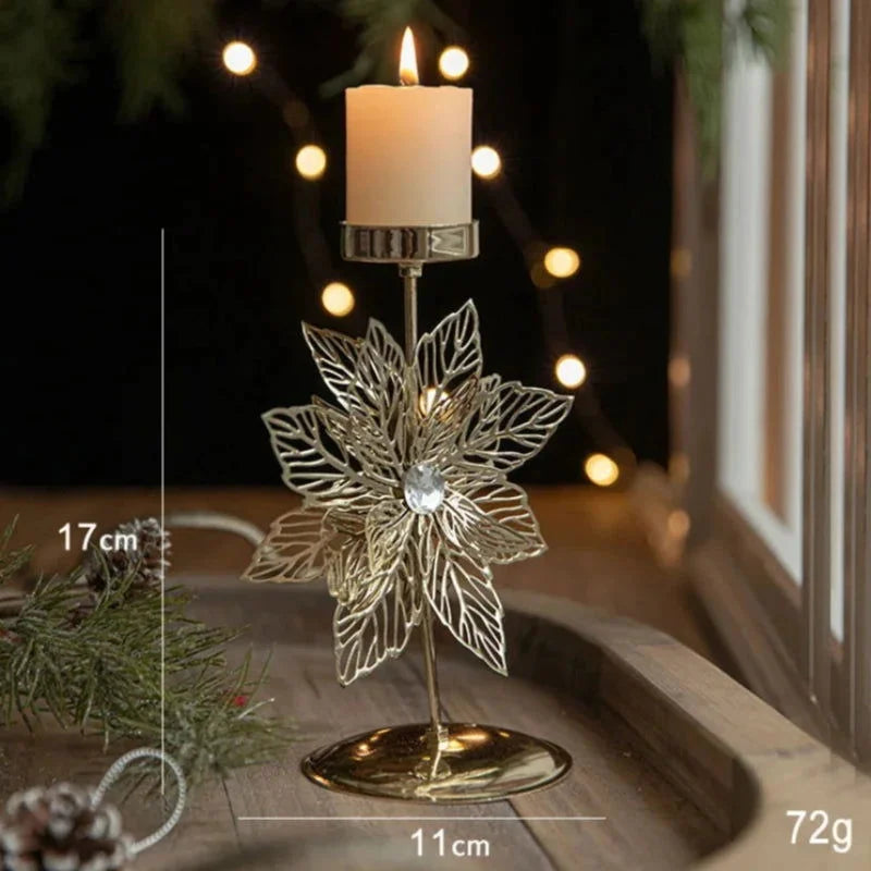 Castiçal de Ferro Dourado com Estrela e Rena para Decoração de Natal