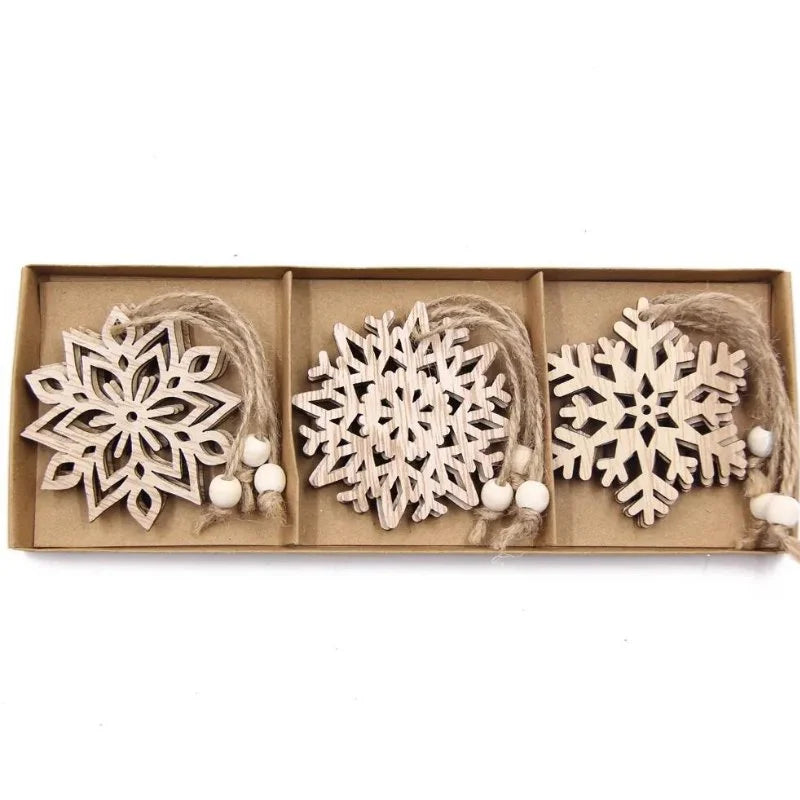Conjunto de 12 Pingentes Rústicos de Madeira para Árvore de Natal
