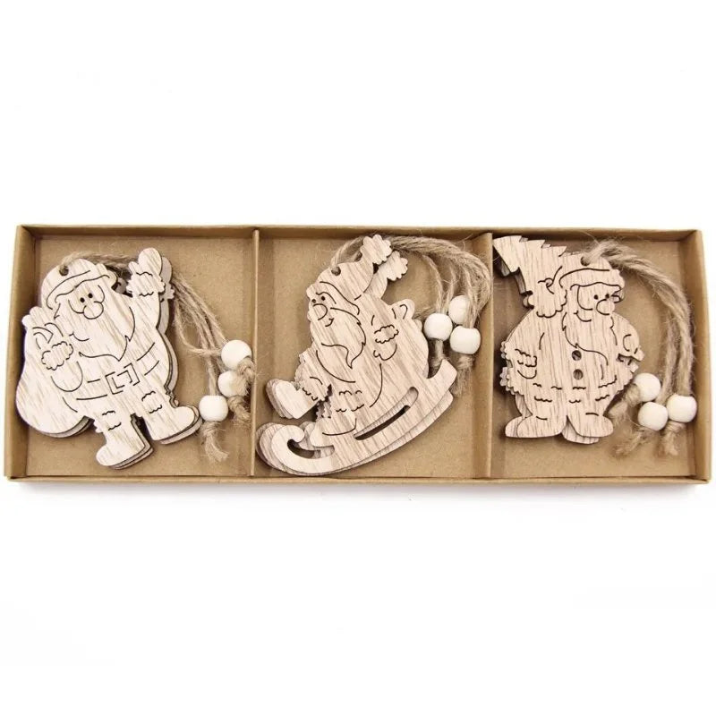 Conjunto de 12 Pingentes Rústicos de Madeira para Árvore de Natal