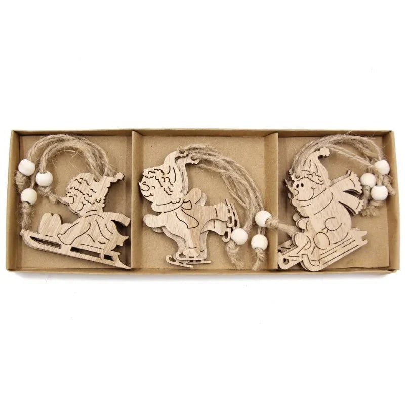 Conjunto de 12 Pingentes Rústicos de Madeira para Árvore de Natal