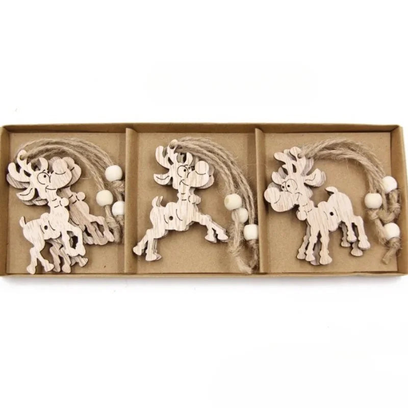 Conjunto de 12 Pingentes Rústicos de Madeira para Árvore de Natal