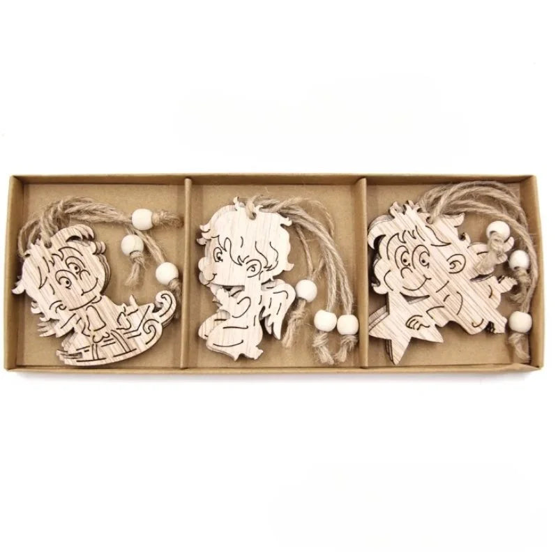 Conjunto de 12 Pingentes Rústicos de Madeira para Árvore de Natal