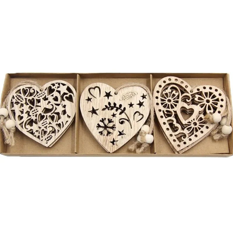 Conjunto de 12 Pingentes Rústicos de Madeira para Árvore de Natal