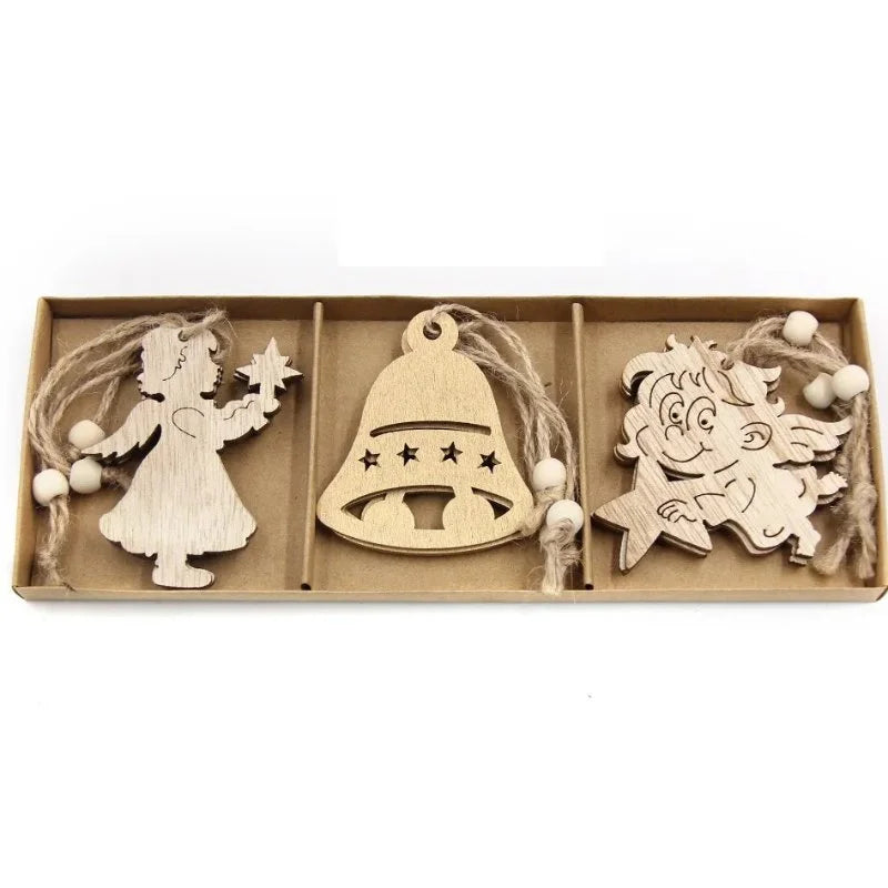Conjunto de 12 Pingentes Rústicos de Madeira para Árvore de Natal