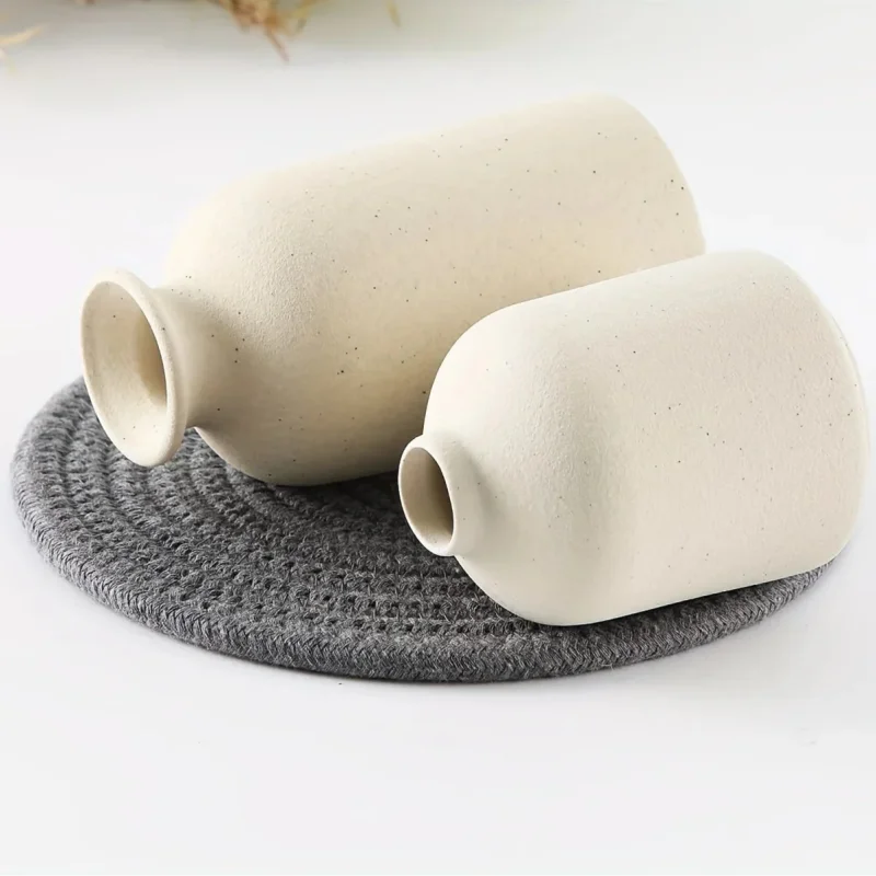 Conjunto de 3 Vasos Decorativos de Cerâmica Rústica para Sala e Escritório