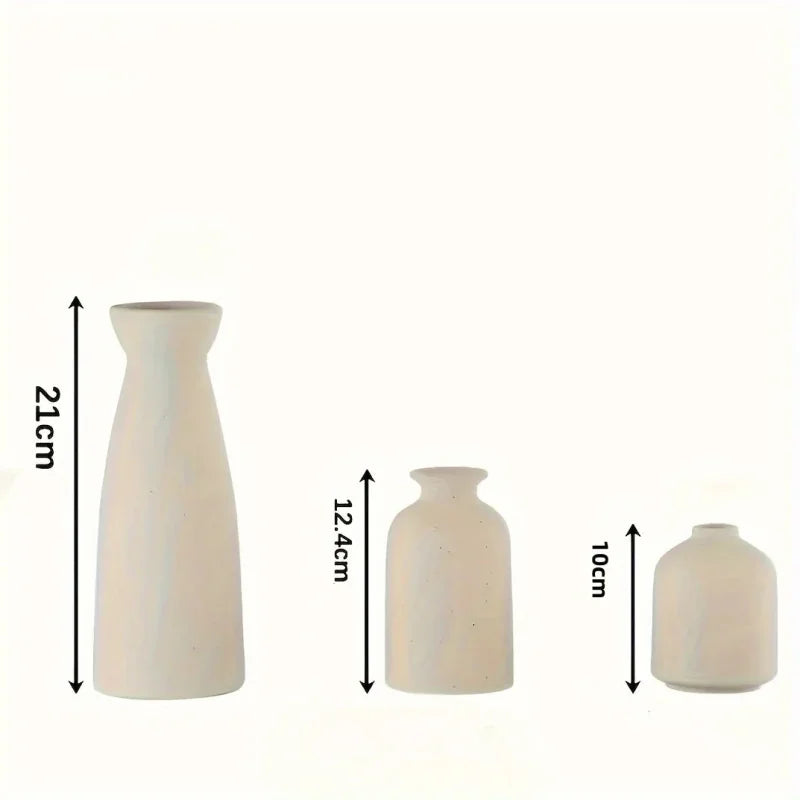 Conjunto de 3 Vasos Decorativos de Cerâmica Rústica para Sala e Escritório
