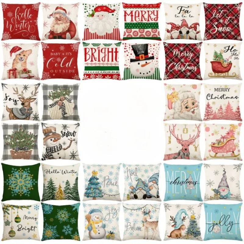 Conjunto de 4 Almofadas de Poliéster para Decoração Natalina Festiva