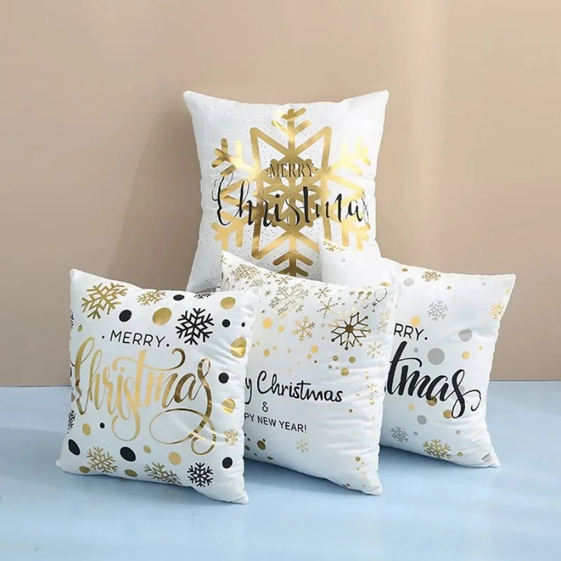 Conjunto de 4 Almofadas de Poliéster para Decoração Natalina Festiva