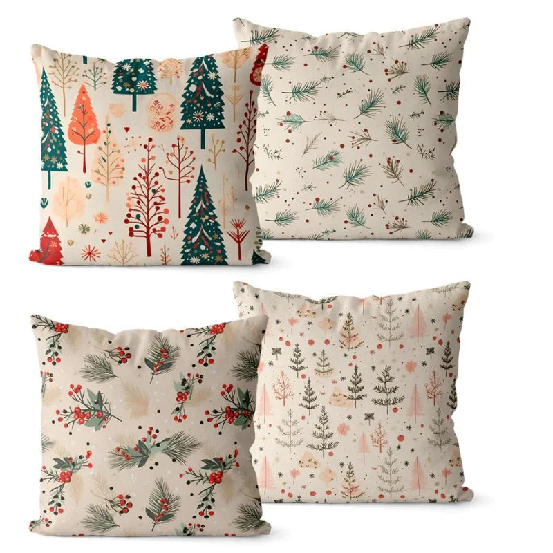 Conjunto de 4 Almofadas Natalinas Decorativas para Festas