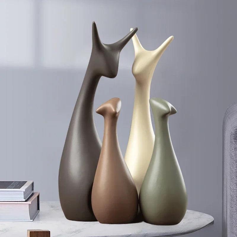 Conjunto de Cerâmica Decorativa Trio de Cervos Brancos para Sala Moderna