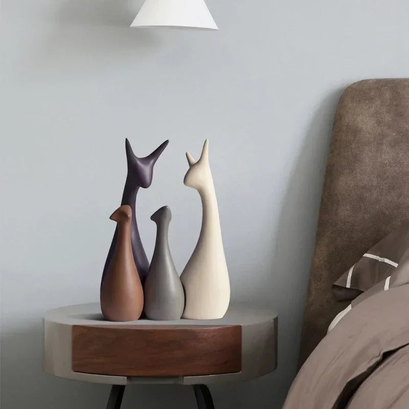 Conjunto de Cerâmica Decorativa Trio de Cervos Brancos para Sala Moderna