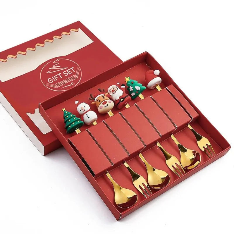 Conjunto de Talheres de Aço Inox Decorativos para Mesa de Natal - 4 Peças