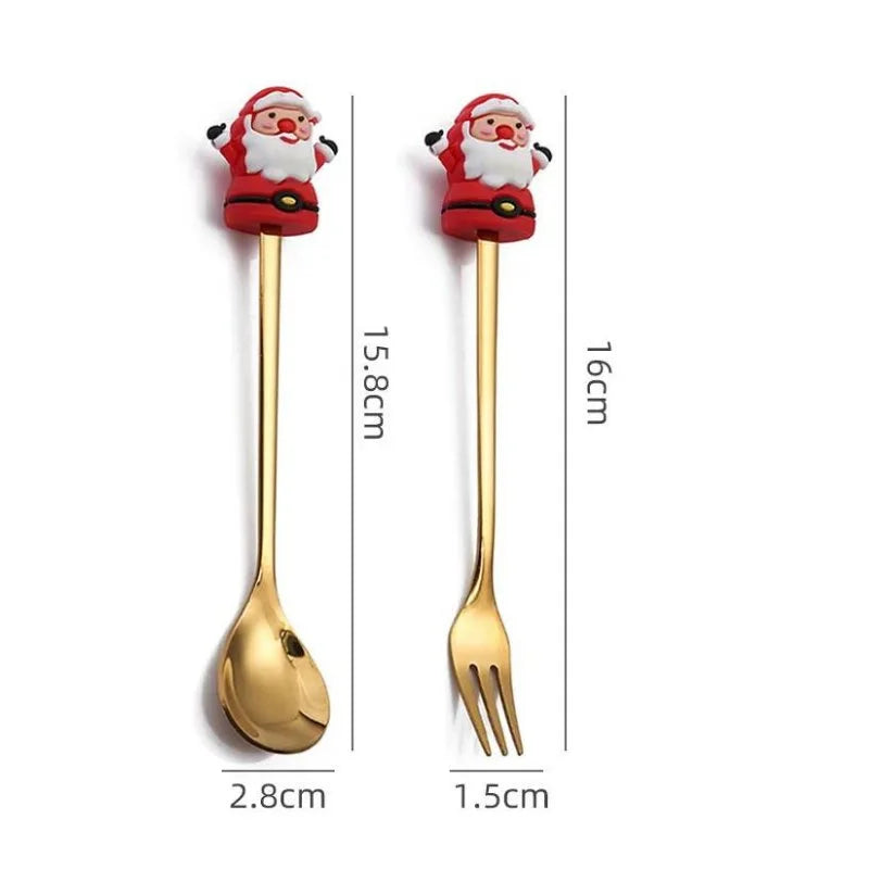 Conjunto de Talheres de Aço Inox Decorativos para Mesa de Natal - 4 Peças