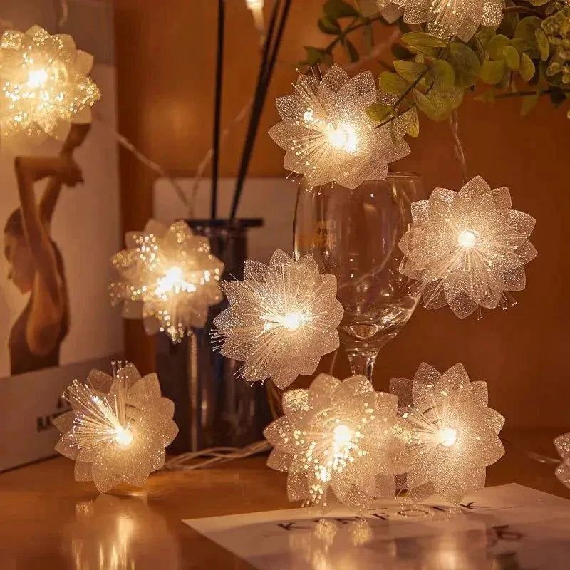 Cordão de Luz LED Decorativo com Flores para Natal - Iluminação Festiva