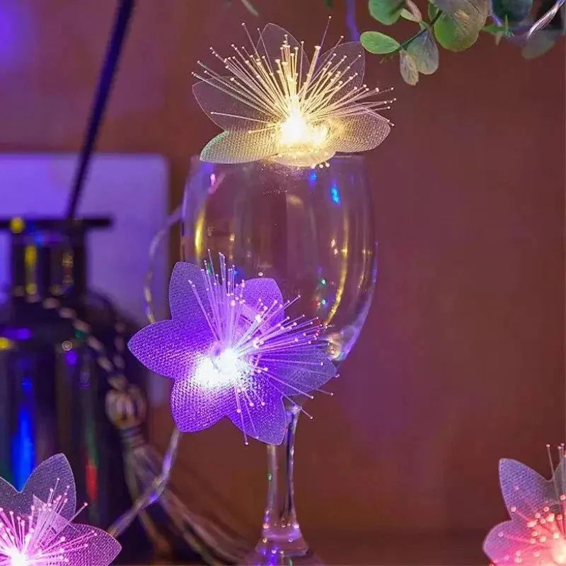 Cordão de Luz LED Decorativo com Flores para Natal - Iluminação Festiva