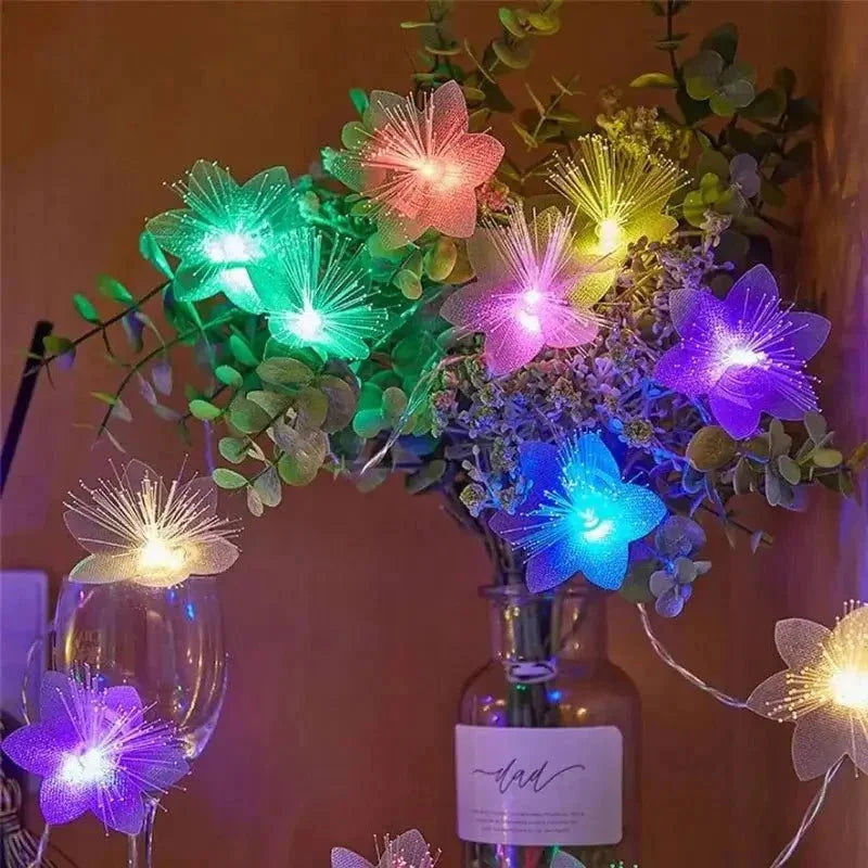 Cordão de Luz LED Decorativo com Flores para Natal - Iluminação Festiva