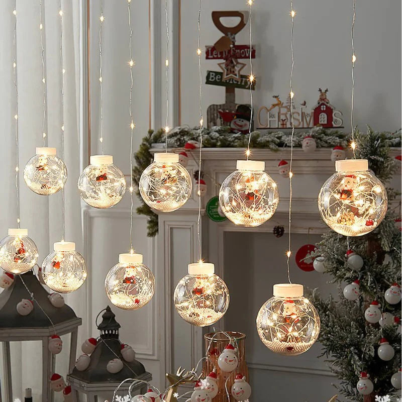 Cordão de Luzes LED Decorativas para Natal com Bolinhas Festivas