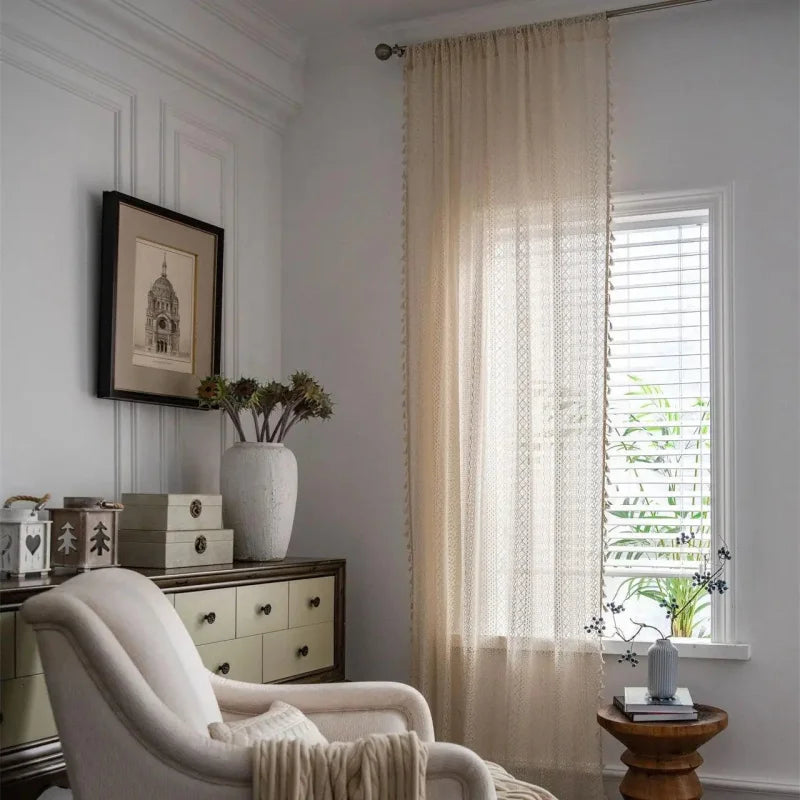 Cortina de Crochê Translúcida para Decoração de Ambientes
