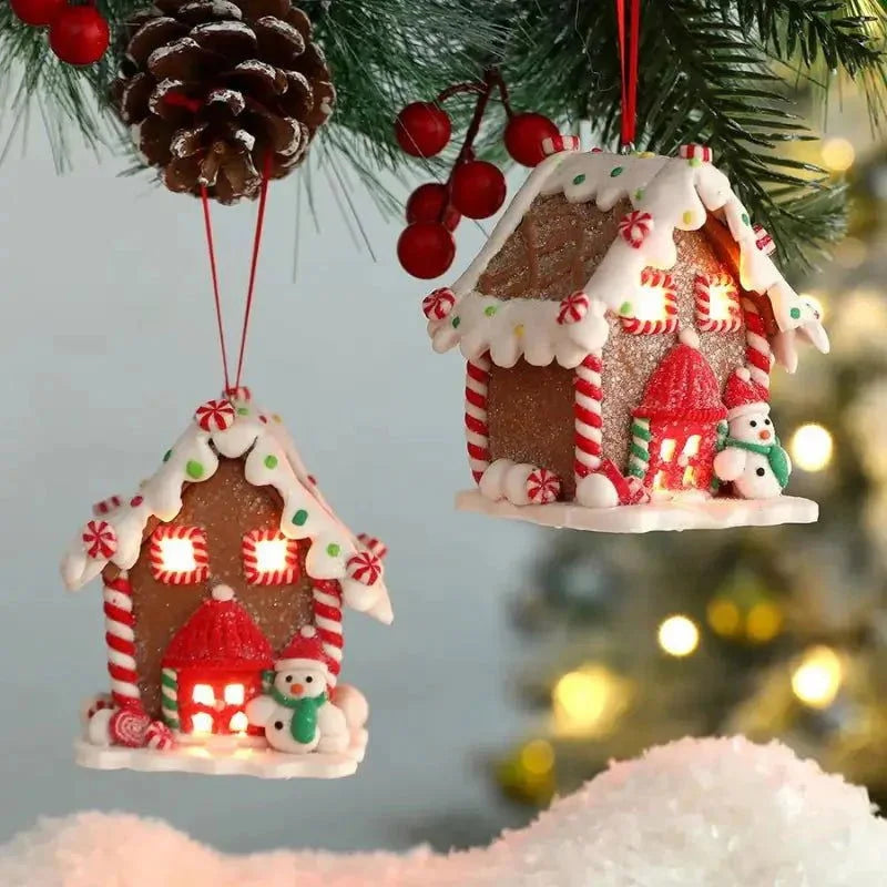 Enfeite de Natal Rústico Pingente de Casinhas para Árvore de Natal