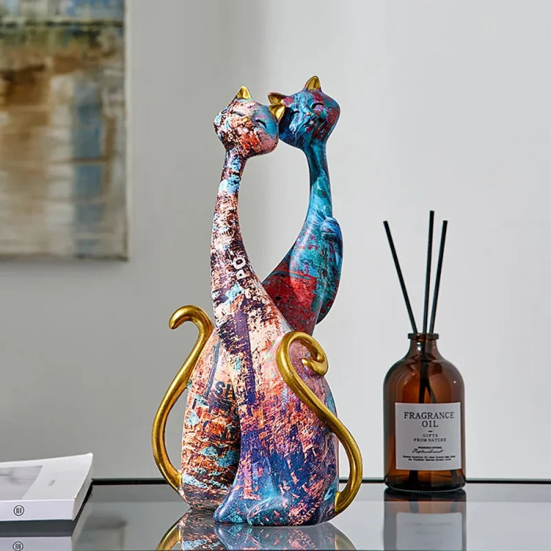 Escultura de Gato em Resina Estilo Europeu para Decoração