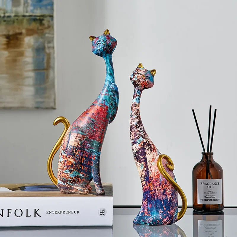 Escultura de Gato em Resina Estilo Europeu para Decoração