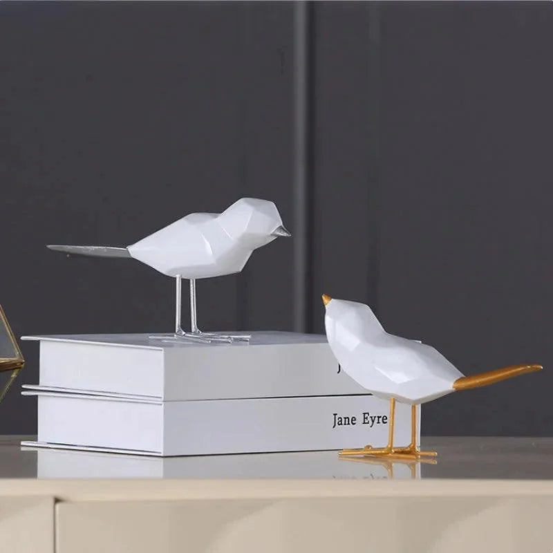 Escultura Decorativa de Pássaro Geométrico em Resina - Arte Moderna para Decoração