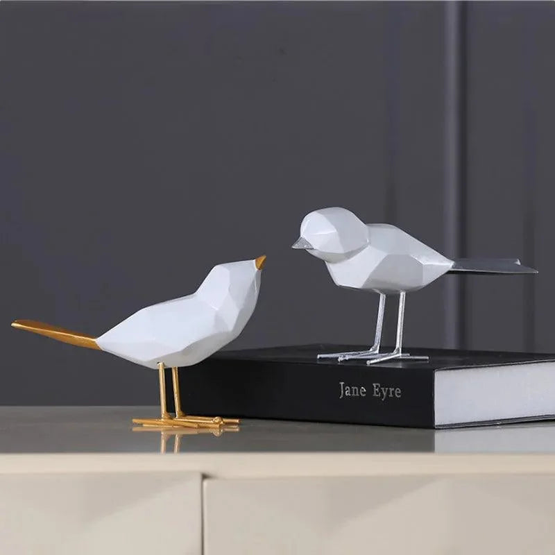 Escultura Decorativa de Pássaro Geométrico em Resina - Arte Moderna para Decoração
