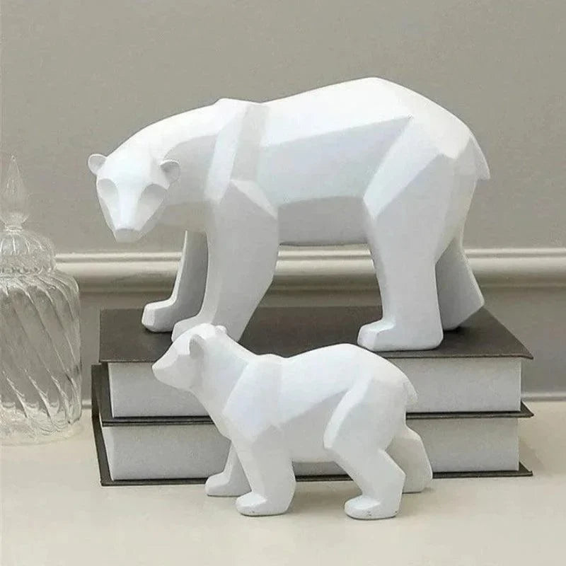 Escultura Decorativa de Urso Polar Geométrico em Resina