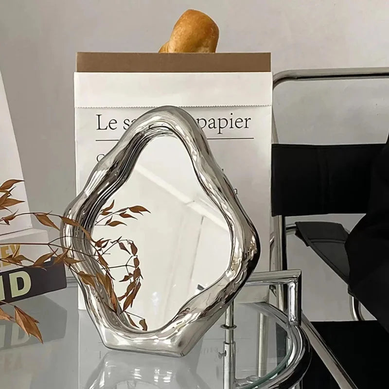 Espelho de Mesa Oval Prateado para Maquiagem e Decoração