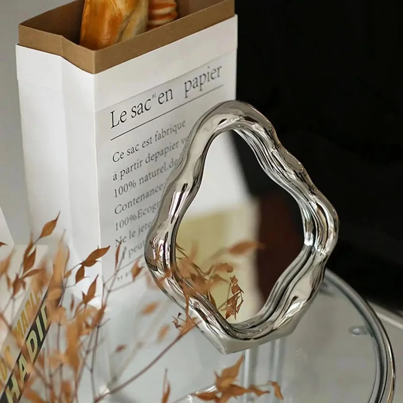 Espelho de Mesa Oval Prateado para Maquiagem e Decoração