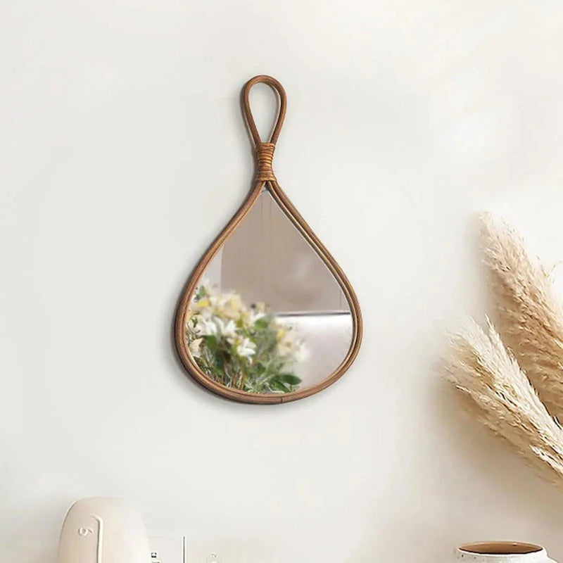 Espelho Oval de Rattan Natural Artesanal para Decoração de Interiores