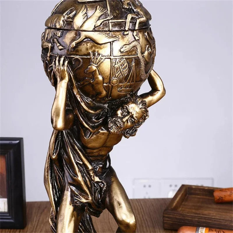 Estátua Decorativa de Atlas Grego em Resina Estilo Vintage