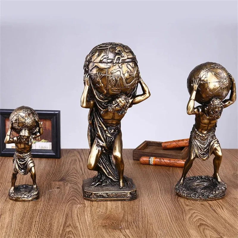 Estátua Decorativa de Atlas Grego em Resina Estilo Vintage