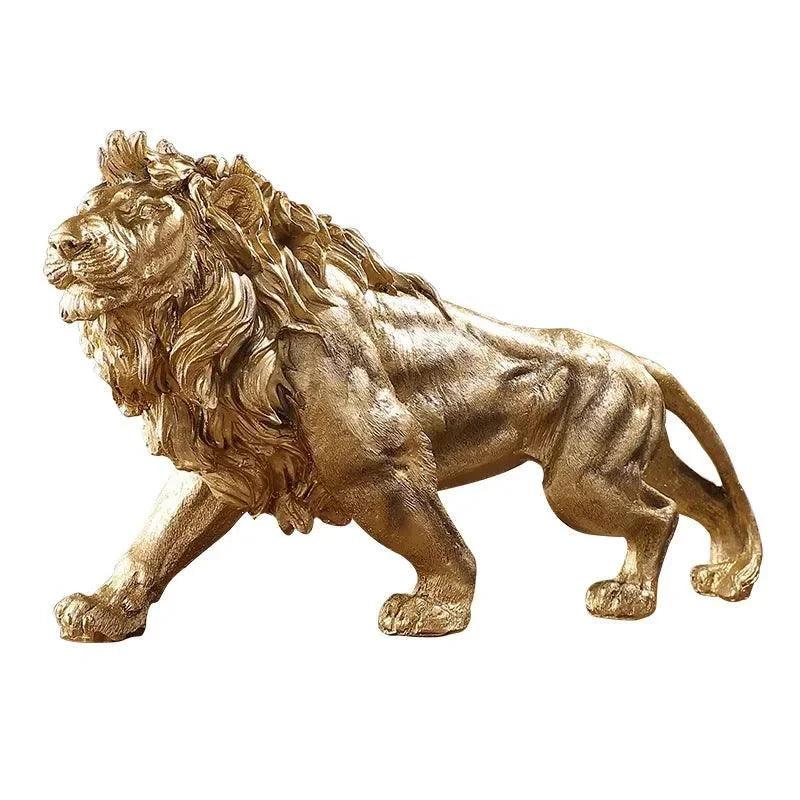 Estátua Decorativa de Leão Dourado em Resina para Ambientes
