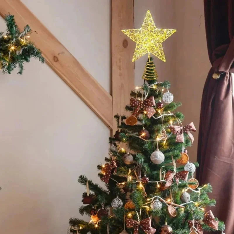 Estrela LED para Topo de Árvore de Natal com Fio de Cobre - Decoração Festiva Brilhante