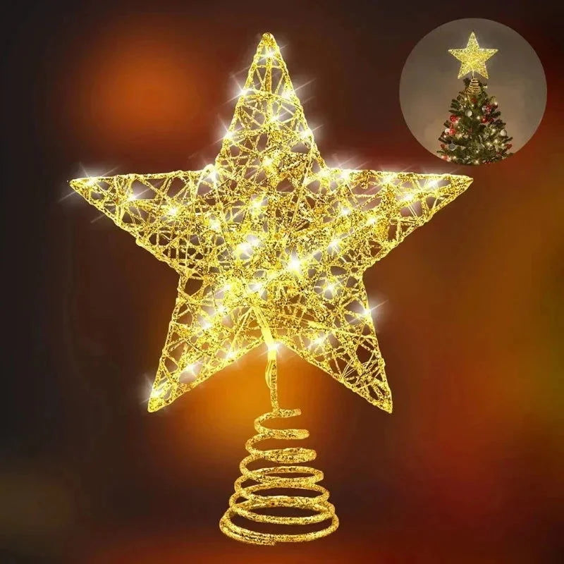 Estrela LED para Topo de Árvore de Natal com Fio de Cobre - Decoração Festiva Brilhante