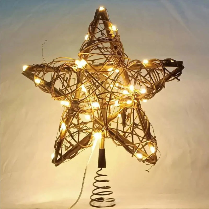 Estrela LED Rústica Decorativa para Topo de Árvore de Natal