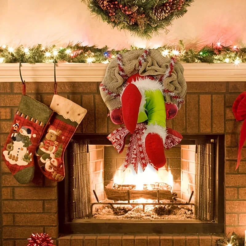 Guirlanda Natalina com Pernas de Duende e Juta para Porta - Decoração Festiva