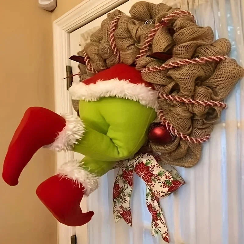 Guirlanda Natalina com Pernas de Duende e Juta para Porta - Decoração Festiva