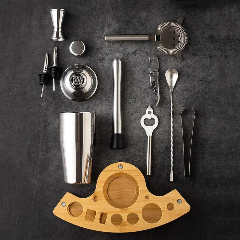 Kit de Bartender em Aço Inoxidável com Shaker e Ferramentas de Coquetel