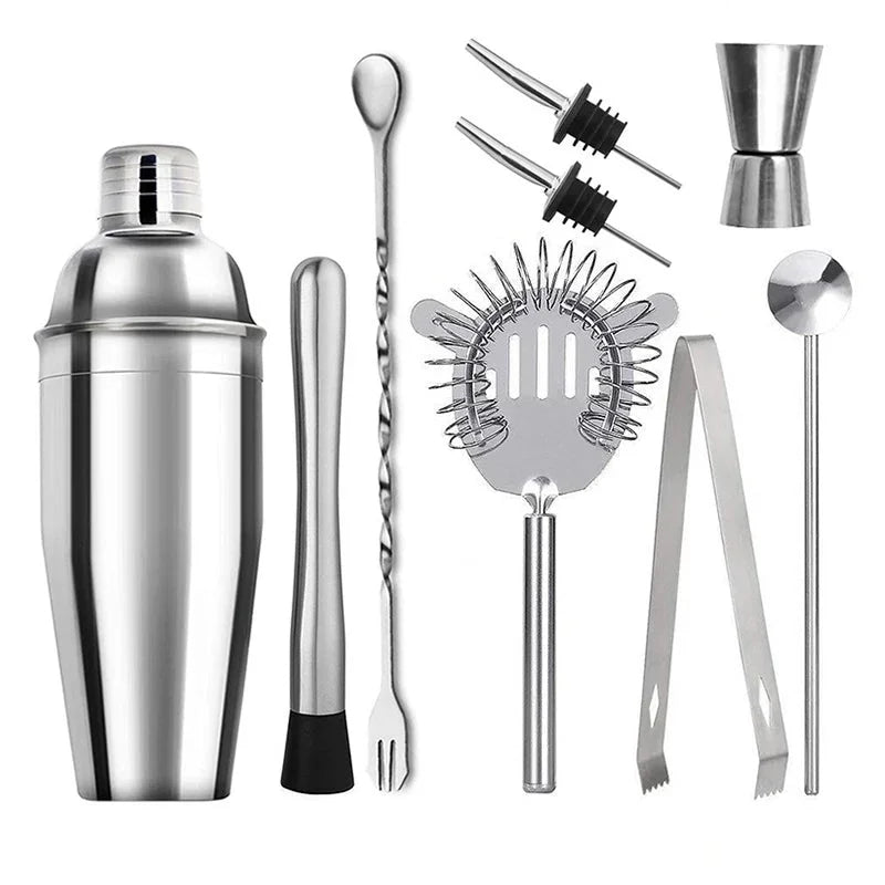 Kit de Bartender em Aço Inoxidável com Shaker e Ferramentas de Coquetel