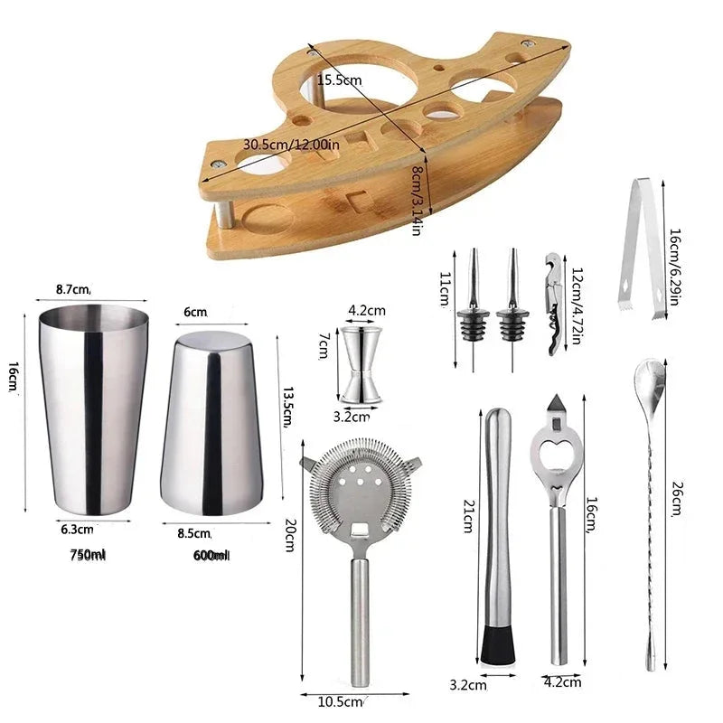 Kit de Bartender em Aço Inoxidável com Shaker e Ferramentas de Coquetel