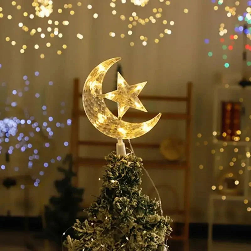 Lâmpada LED Lua e Estrela para Decoração de Árvore de Natal
