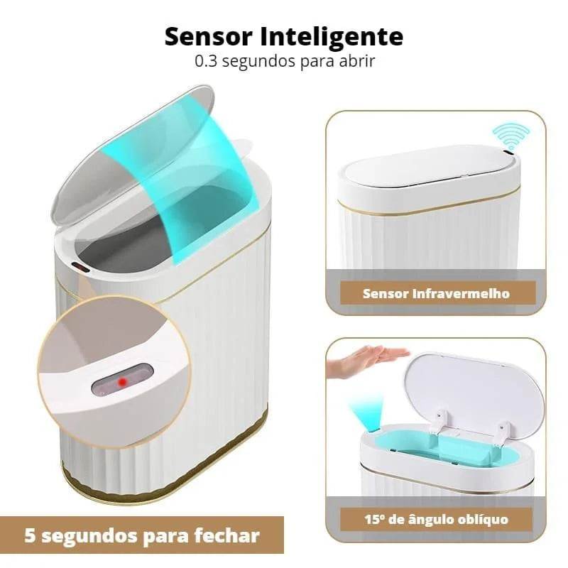Lixeira Automática Oval 9L com Sensor para Banheiro e Cozinha